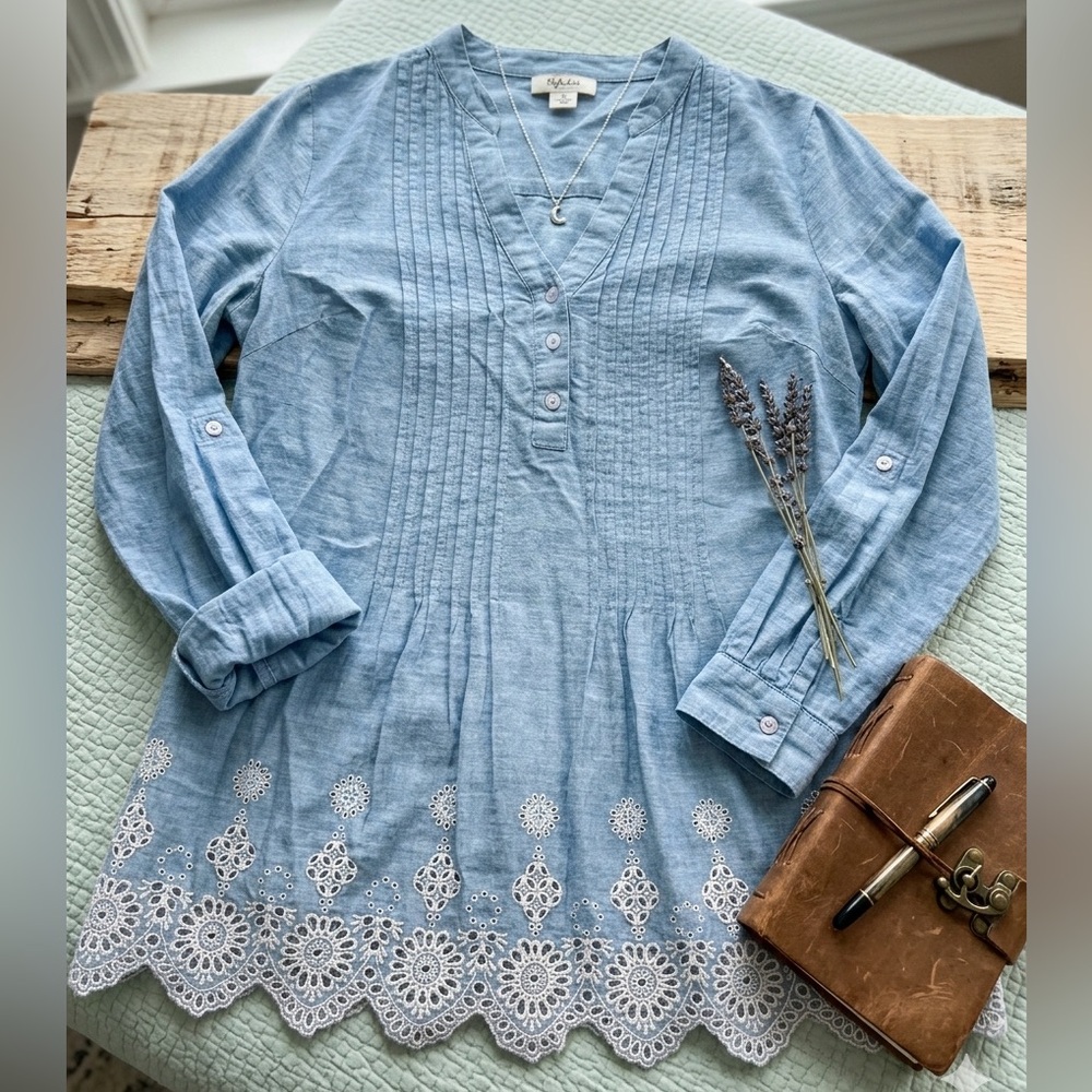 Style & Co. Light Blue Pintuck Tunic with Eyelet Hem
